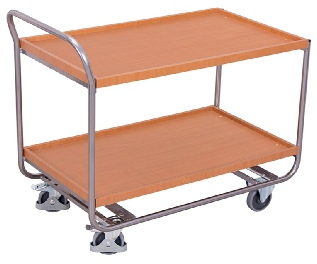 Rullebord med aluminiumsstel. 2 hylder i b�gemelamin