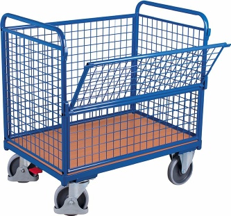 Transportvogn med 4 gittersider. En halvside kan nedf�ldes