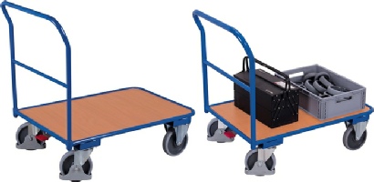 Transportvogn med skubbeb�jle. Udf�rt med pulverlakerede st�lr�r