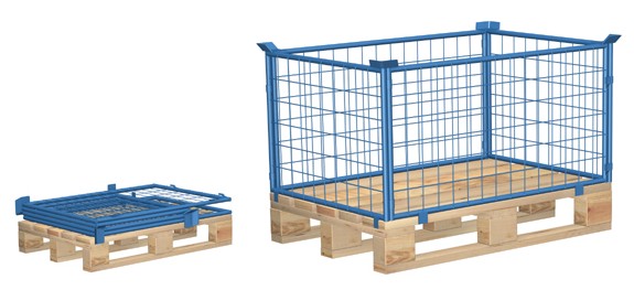 Pallesider af st�lr�r og gitter. Malede